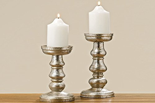 BOLTZE Kerzenständer Kerzenleuchter Holzpuder geleimt Silber H 27 cm Stückpreis
