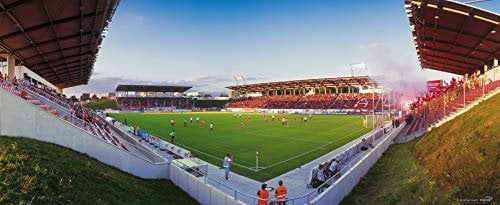 Blue-Letter Stadion Zwickau Spiel-Pyro 2017 - hochwertiger FineArtPrint (240 cm x 100 cm)