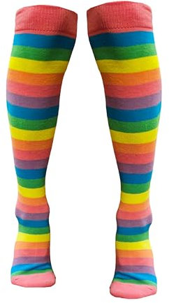 Colourful Baby World Bambino Rosso Rosa Arcobaleno Striscia Scaldamuscoli Età 3 Mesi fino a 8 Anni - Calzini Al Ginocchio - Rosa Arcobaleno (Età 6-10), One Size