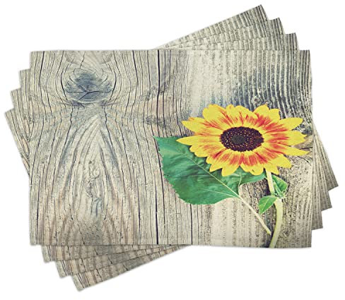 ABAKUHAUS Sonnenblume Platzmatten, Holzplatte Bouquet, Waschbare Stoff Esszimmer Küche Tischdekorations Digitaldruck, Grau Gelb