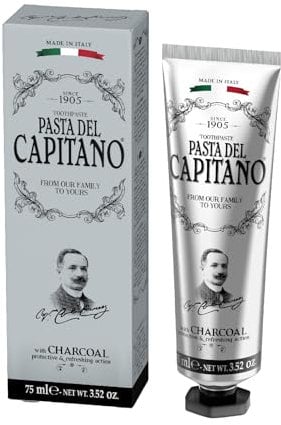 Pasta del Capitano 1905, Aktivkohle-Zahnpasta, Zahnpasta mit aktiver Holzkohle, die Verfärbungen der Zähne absorbiert, 100% Made in Italy, 75 ml Tube