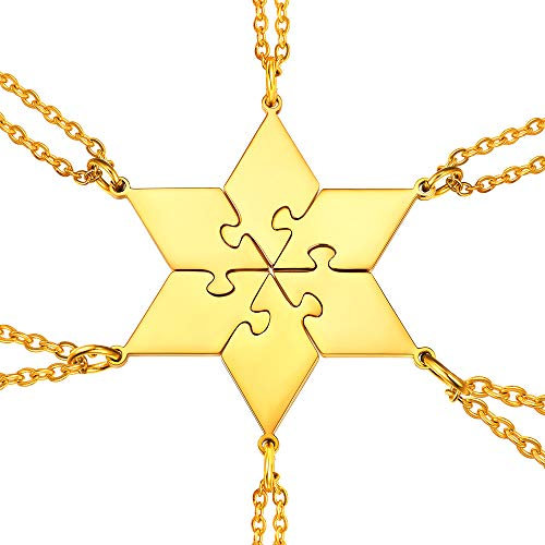 U7 Polygon Jigsaw Pendant Necklace, 6 Pieces Suit Puzzle Rhombus Pendants & Chains, Make Up A Hexagram, BFF Necklace, Gold Plated Stainless Steel Gift Jewelry Necklace