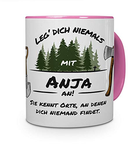 printplanet Tasse - Leg Dich Nicht mit Anja an - Namenstasse, Kaffeebecher, Mug, Becher, Kaffeetasse - Farbe Rosa