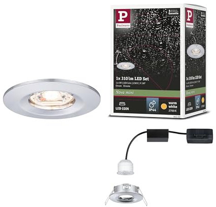 Paulmann 94302 Nova Mini LED Einbauleuchte Coin rund starr 1x4W Deckeneinbaustrahler Chrom Einbaulampe Aluminium Warmweiß 2700K, 4 W