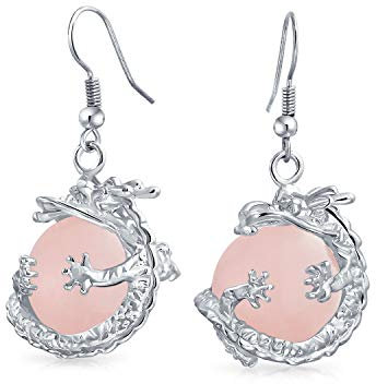 Gioielli Alla Moda Con Pendenti A Sfera Rotonda In Quarzo Rosa, Avvolti Da Un Drago Cinese O Asiatico, Per Orecchini Da Donna O Adolescente