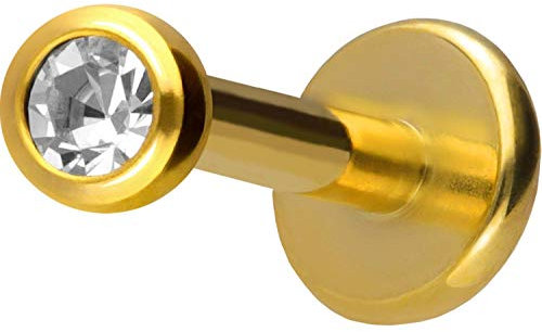PIERCINGLINE Titan Labret Stecker Gewinde KRISTALL kristallklar Goldfarben 2 x 1,6 x 6 mm Piercing Ohr Lippe Nase