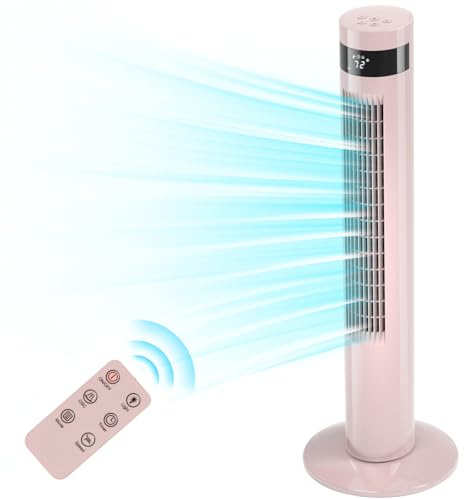 Antarctic Star - Ventilador de torre portátil, eléctrico, oscilante, silencioso, para enfriar, control remoto, de piso, sin aspas, 3 velocidades, temporizador, dormitorio, oficina (91 cm, rosa)