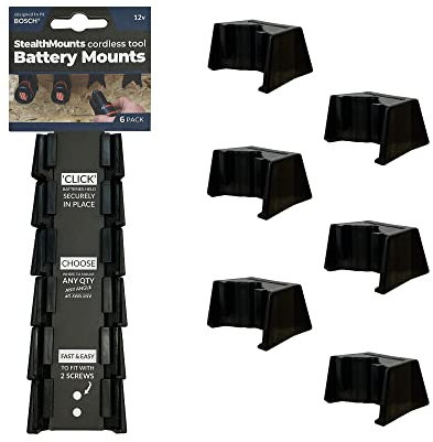 StealthMounts Supports de Batterie pour Bosch 10.8/12V | Fixations de Batterie sans Fil pour Outils Bosch 10.8/12V | Lot de 6 | Organisateurs de Batterie Noir pour Bosch 10.8/12V