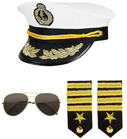 W WIDMANN MILANO Party Fashion 68543 - Verkleidungsset Kapitän, Mütze, Epauletten und Brille, Navy Captain, Karneval, Mottoparty