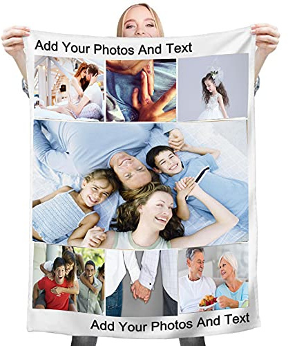 YUzzles Personalisierte Decke Fotodecke Mit Eigenem Foto Name,Super Weich Personalisierte Foto,Personalisierte Geschenk Für Freunde Familie Geburtstag Weihnachten (7 Fotos, 120 * 180cm)