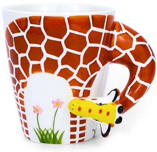 Arawat 3d Mugs Animal Giraffe Mug Gift Funny Mug Coffee Mug 400 ml Tea Mug in ceramica con cucchiaio e sottobicchiere Tea Coffee Mug Cute Birthday Gift for Boyfriend Boys Women Men