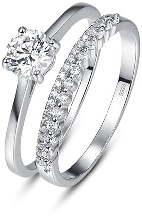 Yaresul Sterling Silber Ring Set für Frauen - Runder Schnitt CZ Simulierte Diamant Ringe, Stapelbar - Geschenke für Teenager Mädchen, Geburtstag, Valentinstag - Größe 49.3 (15.7)