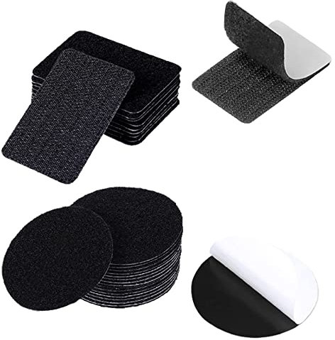 20 Stück Klettband Selbstklebend,Schwarz Doppelseitig Klettverschluss Extra Stark,Klebepad mit Quadratisch und Rund für Wände,Boden Tür,Gläser,Metalle,Spiegel