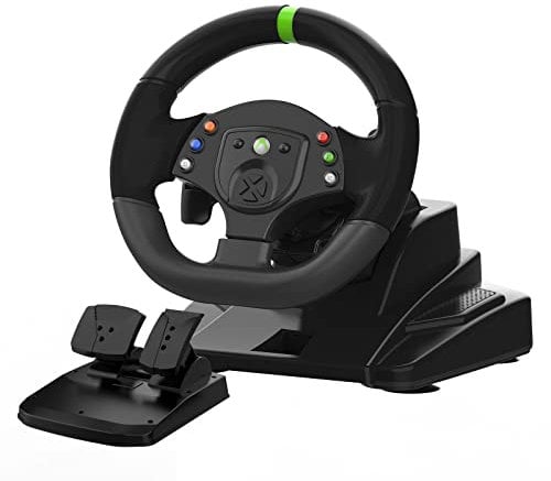 DOYO Volant pour Jeu de Course avec Pédales pour Console PC, Playstation 3, Android, Nintendo Switch 180°Gaming Racing Wheel avec Palettes