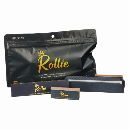Rollie Rolling Tray Bundle - Rolling Table for Weed & Cigarettes - Rolling Stand with Rolling Tray, Large Skins, Unbleached Perforated Tips - Eco-Friendly, Made with 100% Recycled Plastics