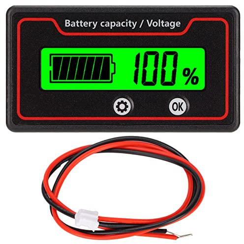 Annadue Batteriemessgerät, 12-84V Batteriekapazität Gauge Indikator,Batterieanzeige Monitore,LCD Batteriekapazität Voltmeter Tester mit Alarm für Elektrofahrzeuge,Notfallausrüstung für(Grünes Licht)