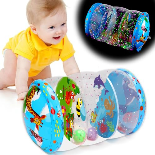 Crawling & Walking Baby Toys 6-12 Months Glowing Jumbo Inflatable Rolling Infant Toy 6 7 8 9 10 12-18 Month Old Tummy Time Sensory Development Light Up Toys for 1 2 Year Old Boy Girl Birthday Gifts