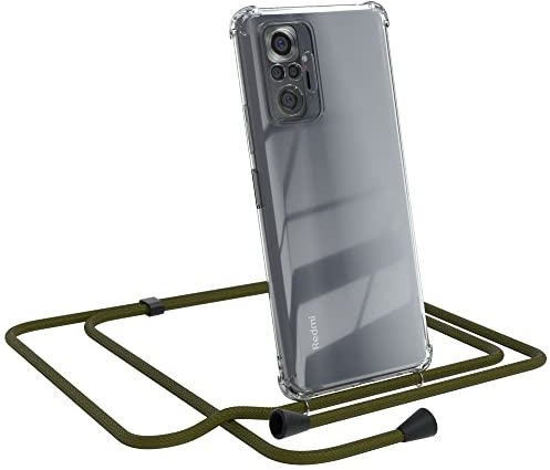 EAZY CASE Handykette kompatibel mit Xiaomi Redmi Note 10 Pro Handyhülle mit Umhängeband, Handykordel mit Schutzhülle, Silikonhülle, Hülle, Stylische Kette, Grün - Clips Schwarz