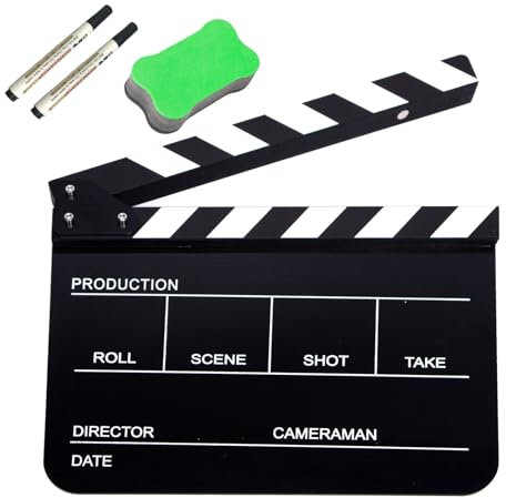 BOLLUMA Acryl-Kunststoff-Klöppelplatte, 30 x 24 cm, Regiefolie, Klappbrett, leicht zu schneiden, Action-Szene, Slateboard für Filme, Videos, TV-Shows, Studio Live, Schwarz