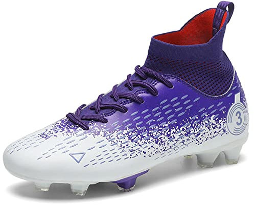 Scarpe da Calcio da Uomo Youth High Top Spikes Spikes per Adulti per Giovani Professionisti Scarpe da Allenamento Unisex Outdoor Sport Soccer Sneakers EU31-48 ? (39,Viola T)