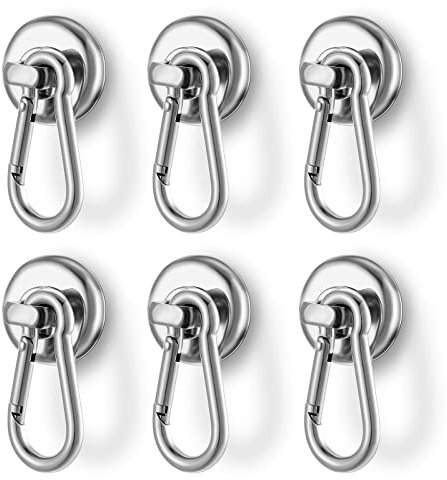 LDUDU Ganci magnetici da 22.6kg calamite potenti magneti neodimio calamite frigorifero gancio magnetico rotante a moschettone per armadietti da cucina e bagno 6 pezzi