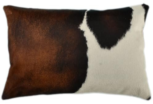 Kuhfelle Online & Nomad KUHFELL Kissen HÜLLE Kissenbezug 40 x 60 cm Braun Weiss BEIDE Seiten AUS ECHTEM KUHFELL