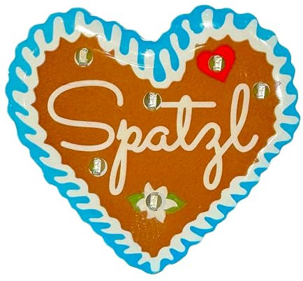 LED Anstecker Pin Spatzl im Lebkuchenherz-Design für Hochzeiten Oktoberfeste Fasching Karneval Geburtstag Firmenfeier Junggesellenabschied