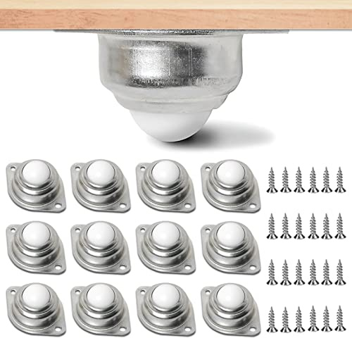 Brelet 12 pcs Universal Wheel Balls,2 Holes Industrial Ball Casters,Ball Transfer Bearing Roller,Castor Balls With Nylon Ball and 24 pcs Screws,for Home, Sofas, Display Cabinets, Shelves, Cabinets