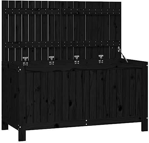 vidaXL Gartentruhe, Gartenbox Latten-Design, Auflagenbox Deckel mit Gasdruckfeder, Aufbewahrungsbox Kissenbox, Schwarz Massivholz Kiefer