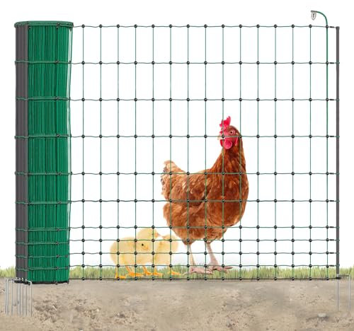 AKO PoultryNet Premium Geflügelnetz - 50m Elektrozaun, 106cm hoch, mit 15 fiberglas-verstärkten Pfählen, Doppelspitze, robust & UV-beständig, grün, Hühnerzaun