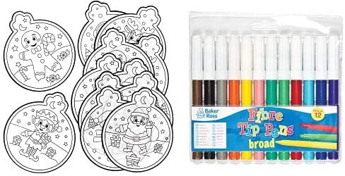 Baker Ross Weihnachtliche Fensterbilder zum Ausmalen - 12 Stück (FC178) und Großpackung Filzstifte mit breiter Spitze - 12 Stück (AF962)