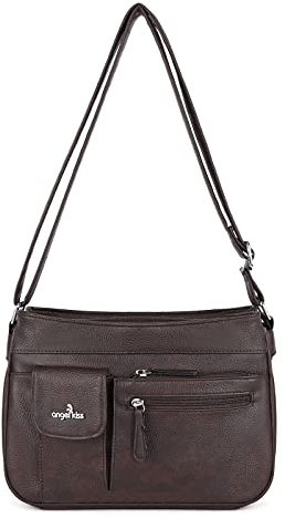 Angel Kiss Handtasche Damen,Klein Umhängetasche Leder Schultertasche mit Reißverschluss Verstellbarer Riemen Mehrere Fächer