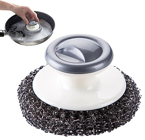 Stahlwolle-Schrubber, Topfreiniger, Schrubber Mit Ergonomischem Griff, Scheuerbürsten, Reinigungsmittel Für Töpfe, Pfannen, Grills, Spüle, Wasserhahn, Teller, Dunstabzugshaube
