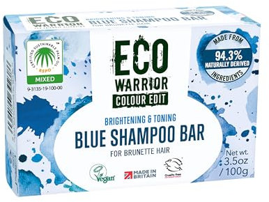Eco Warrior Blue Shampoo Bar for Brunette Hair, 100g | Vegan, Cruelty-Free, Natural, eco friendly| Free from SLS or Parabens | Brightening & Toning bar shampoo with Squalane, Shea Butter & Bergamot