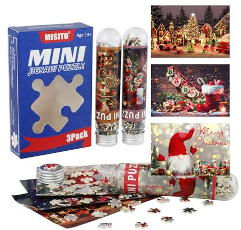 MISITU 3er-Pack 150-teiligen Mini Puzzles für Erwachsene - Weihnachtsmann, Weihnachtsbaum - Tragbares Puzzle für die Reise