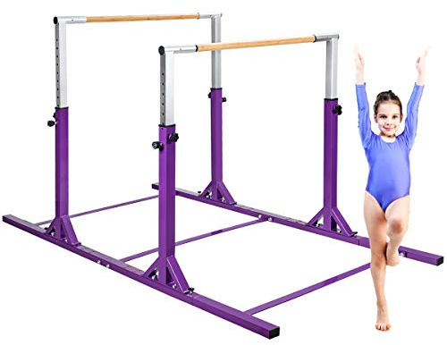 COSTWAY Parallele Doppie per Ginnastica, Sbarre Orizzontali Doppie con Larghezza Regolabile e 11 Altezze, capacità di Carico di 100 kg, Sbarre di Allenamento per Bambini 6-12 Anni