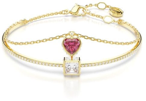 Swarovski Chroma Armband, Vergoldetes Damenarmband mit Herz-Motiv und Strahlendem Klaren und Roten Swarovski Kristall