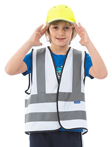 AYKRM Sicherheitsweste für Kinder Warnweste Reflektierendes WarnschutzWeste Weiß 10-13 Jahre
