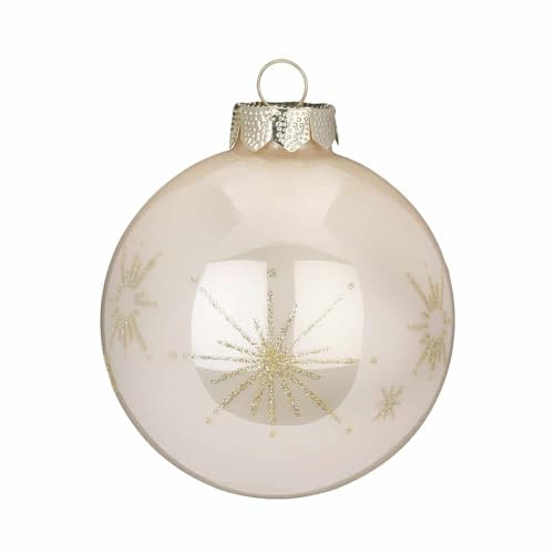 Inge Glas Weihnachtskugel Schmuckkugel | Christbaumkugel 6cm aus Glas | dekorierte Kugel (Champagne Glanz)