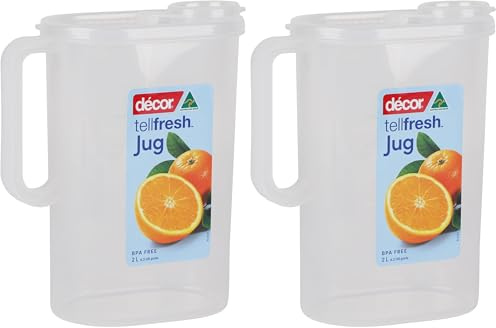 Décor Tellfresh 2L Water Jug with Pop Open Lid | Airtight Container | Graduated Measurement Markings Transparent (Pack of 2)