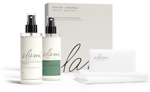 ELAMI Lederpflege Set Home – Lederreiniger & Lederfett (2X 200 ml) für Sofa, Couch, Möbel, Sessel, Taschen, Schuhe & Jacken, Leder reinigen & pflegen, inkl. Schwamm & 2 Tücher, aus der Schweiz
