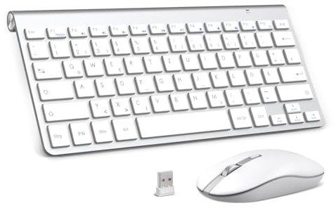PINKCAT Mini Tastatur Maus Set Kabellos 2.4 GHz Kabellose Tastatur und Maus Ergonomisch Slim Tastatur Deutsch QWERTZ Layout 12 FN-Tasten Leise Funktastatur mit Maus für PC/Laptop/Smart TV