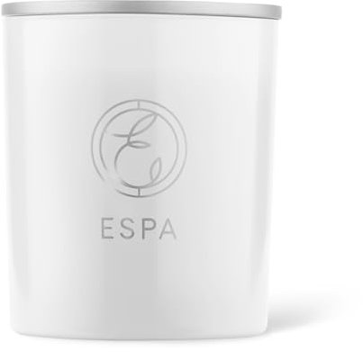 ESPA | Soothing Candle 200g | Rose Geranium, Frankincense & Myrrh | Aromatherapy, Hand-Poured, Natural Soy Wax Candle | Essential Oils | White Glass Vessel
