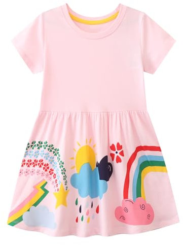 Codkkre Vestito Bambina Regali di Pasqua Abiti Cotone da Ragazza Bambine Vestitos Girocollo Bambina Abito da Principessa per la Festa Estiva 3 Anni