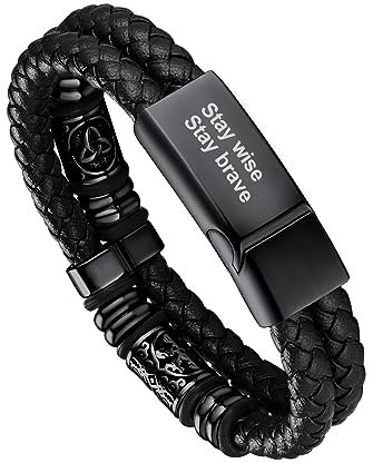 Bandmax 21cm Schwarzes Flechtarmband Personalisiertes Männer Lederarmband Magnetverschluss Armband Manschette Armband aus Mikrofaser-Leder Geflochtene Armreif mit Kompass Modeschmuck