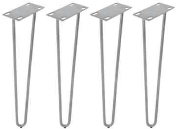 SAM Tischgestell Hairpin 4er Set, Roheisen lackiert, Silber, 20x10x74 cm | Hairpin Gestell aus Metall für Holztische, Gestell für DIY-Projekte