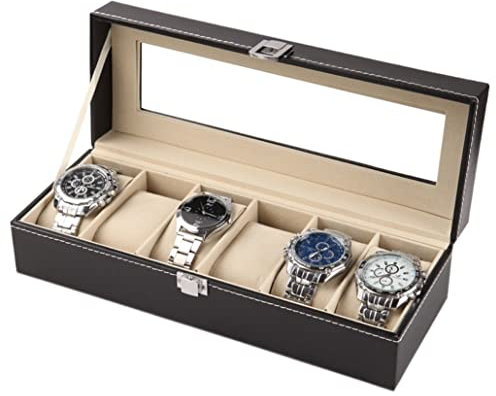 BOGAZY Uhrenbox uhrenschachtel Leder-Uhrenbox-Organizer Uhrendisplay-Aufbewahrungsbox Schmuckkollektionskoffer-Organizer Uhren-Organizer Uhren Aufbewahrungsbox (Color : 6 Slots)