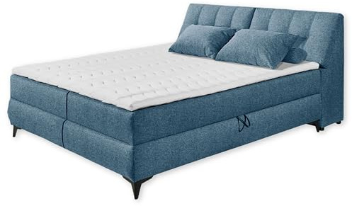 ATLANTIS 6 Boxbett 160x200 in Blau - Bequemes Doppelbett mit Bettkästen und Kaltschaum Topper - 165 x 102 x 240 cm (B/H/T)