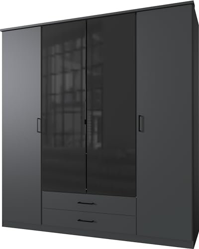 DEINE TANTE EMMA T60453 Kleiderschrank SOEST Schrank mit Drehtüren Schwarz/Glas ca. 180/198/65