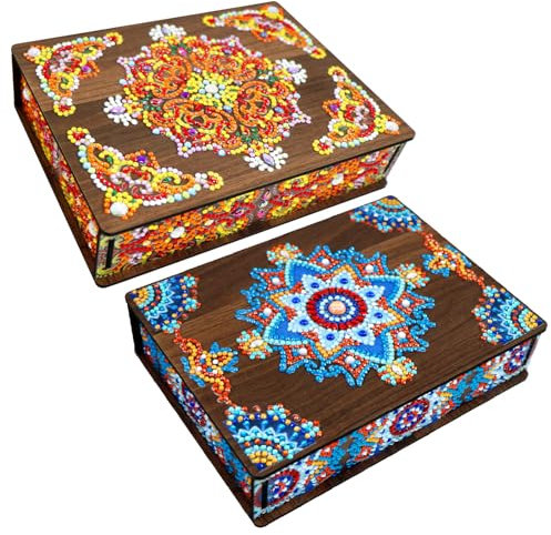 Lebartm 2Stück DIY Diamant Malerei Schmuck Box Diamant Kunst große Kapazität Organizer Storage Box Speziell geformter Kristall Ringe Halskette Armbänder Geschenkbox für Frauen Mädchen